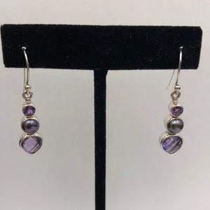 Sterling Silver Amethyst and Black Pearl Earrings